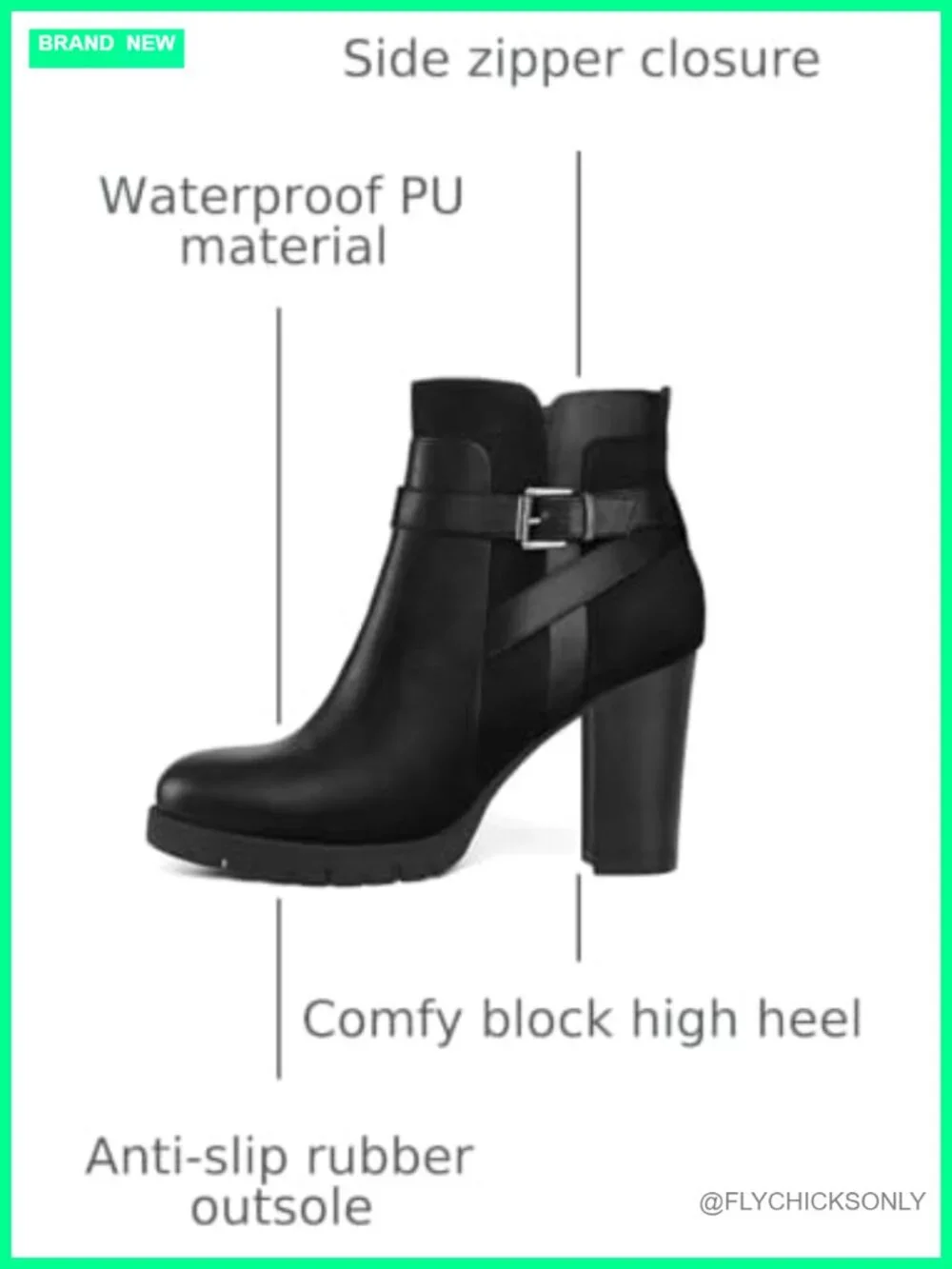 Women's Ankle Boots Wide Width Side Zip Chunky Stacked Block Heel Round Toe PU